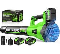 Tietoc Soffiatore elettrico senza fili, 1200 W, senza spazzole, con 2 batterie da 5,0 Ah, 6 livelli di velocità, 2 tubi estesi e 3 ugelli, potente soffiatore per foglie per giardino, cortile, cura del