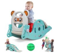 Tifemap Giocattolo a Dondolo Con Scivolo 4 in 1 per Bambini, Scivolo Combinato Convertibile, Cavallo a Dondolo Con Canestro da Basket per Bambini e Bambine di Età Compresa Tra 1 e 6 Anni (Verde)