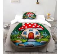 TIFFAN Arte di funghi nel giardinoe 2 Pezzi Bedding Set Stampa CArteone animato Fantasia Arte 3D Microfiber Con Federe Per Ragazzi E Ragazze King Size Single(135x200cm)