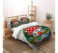 TIFFAN Arte di funghi nel giardinoe 3 Pezzi Set Copripiumino Stampa CArteone animato Fantasia Arte 3D Fibra Super Morbida Con Federe Per Ragazzi E Ragazze Super King Size Super King(260x220cm)