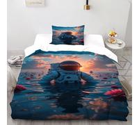 TIFFAN Astronauta nell'acqua 2 Pezzi Duvet Cover Set Stampa Arte 3D Microfiber with Pillow Case(s) Per Ragazzi E Ragazze King Size Single（135x200cm）