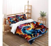 TIFFAN CArteoon Dragon 3 Pezzi Set Copripiumino Stampa 3D Microfiber Con Federe Per Ragazzi E Ragazze King Size Double(200x200cm)