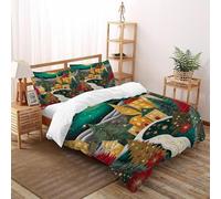TIFFAN Percorso invernale magico 3 Pezzi Copripiumino Con Stampa Natale 3D Fibra Super Morbida Con Federe Per Ragazzi E Ragazze Super King Size King(220x240cm)