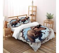 TIFFAN T-Rex che schiaccia il muro 3 Pezzi Copripiumino Stampa animale animale di carteone animatoe 3D Fibra Super Morbida with Pillow Case(s) Per Ragazzi E Ragazze Super King Size Double(200x200cm)