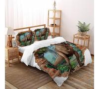 TIFFAN T-Rex vicino a un muro rotto 3 Pezzi Copripiumino Stampa animale animale di carteone animatoe 3D Fibra Super Morbida Con Federe Per Ragazzi E Ragazze King Size Double(200x200cm)