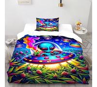 TIFFAN viaggio con erba aliena 2 Pezzi Set Copripiumino Stampa design creativo arte 3D Fibra Super Morbida with Pillow Case(s) Per Ragazzi E Ragazze Super King Size Single（135x200cm）