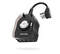 TiFFCOFiO Timer da esterno, timer meccanico 24 ore per esterni, timer per luce esterna, resistente alle intemperie, 2 prese a terra per casa e giardino, 15A 1/2HP, resistente, CSA
