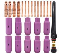 TIG Saldatura Torcia a Gas Accessori Kit,Tianher 26 Pezzi TIG Collets Corpo Ugelli in Ceramica Gas Lens Indietro Cap Body Allumina Ugello Back Kit Fit per Accessori Torcia Saldatura Consumabili