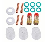 TIG Set di accessori per saldatura da 17 pezzi per bruciatori WP-17/18/26, per lente a gas stubby 3/32" #12 ugello in ceramica, supporto elettrodo in rame e guarnizioni per precisione nell'industria