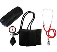 Tiga-Gold 2 Set di 2 pezzi con sfigmomanometro da braccio con 2 tubi e stetoscopio a doppia testa colore rosso, qualità clinica certificata