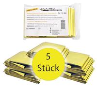 Tiga-Med 5 coperte di salvataggio | 5 pezzi | per primo soccorso, auto, emergenza, campeggio, survial, decorazione | oro/argento | 210 x 160 cm | pellicola di salvataggio CE