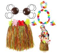 Tigeen Set di 6 pezzi di reggiseno di cocco hawaiano erba Hula gonna costume da ballo Leis abiti per adulti donne ragazze Luau Party Supplies (colorati, 45,7 pollici)