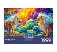 Tiger And Lion Facing over Waves Puzzle Da 1000 Pezzi The Forest King Perfetto Per Le Serate Di Puzzle in Famiglia, Adulti E Bambini 38x26cm/1000pcs