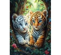 Tiger And White Tiger in Flower Garden Puzzle 300 Pezzi Gioco Creativo Per Ragazzi Mitos Fantástico Cuento De Hadas Intelligenza Educativa Rompicapo Idea Regalo Per Figlio A Natale E Compleanno 300 P