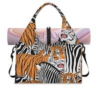 Tiger and Zebra Borsone sportivo per donne e uomini Zebra Animal Weekend Borsa da notte con scomparto per scarpe Borsa a tracolla Tote Bagaglio per Yoga Palestra Viaggi, Colore, L, Organizer per borse