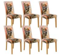 Tiger Art - Coprisedia per sedie da pranzo, elasticizzati e lavabili, in spandex, fodere decorative per soggiorno e cucina, 6 pezzi