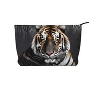 Tiger at rest - Borsa cosmetica da donna, in velluto a coste, portatile, con cerniera, adatta per viaggi e conservazione quotidiana di cosmetici, nero, taglia unica