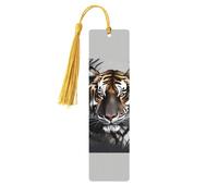 Tiger at Rest Segnalibri in legno per gli amanti dei libri, segnalibro fai da te fatto a mano con nappe colorate Marcatori di pagina stampati su entrambi i lati, accessori artistici per libri, regalo