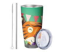 Tiger bicchiere Confezione da 1 cartone animato modello carino divertente grafica botanica foglie bambini verde arancione in acciaio isolato lattina refrigerante infrangibile viaggio piscina