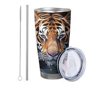 Tiger bicchiere Set di 1 bellissimo fiore foglie di fiume scena botanica natura lago arancione rosa verde polvere rivestito caldo e freddo infrangibile ufficio esterno club dormitorio con coperchio