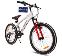 Tiger Bike Bicicletta per bambini 20 pollici ruota dimensioni da 6 a 10 anni altezza regolabile 6 velocità Shimano (Bianco Rosso)
