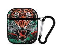 Tiger Black History - Custodia protettiva rigida compatibile con AirPods 1 e 2, con portachiavi