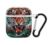 Tiger Black History - Custodia protettiva rigida compatibile con AirPods 1 e 2, con portachiavi, Stile bianco, Taglia unica