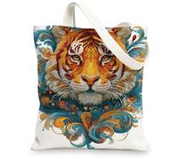 Tiger - Borsa larga in tela, motivo: gatto selvatico, riutilizzabile, colorata, leggera, lavabile, con tracolla, Colorato, 13x15 Inch