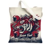 Tiger - Borsa tote in tela da donna, con casco vintage audace, stelle, nessuna rossa, lavabile, riutilizzabile, piccola borsa tote idea per shopping, viaggi, ufficio, biblioteca, casual, 33 x 38 cm