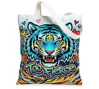 Tiger - Borsa tote in tela da donna, con cuori vibranti e strisce, non blu, lavabile, riutilizzabile, per shopping, brunch, parco, biblioteca, gite di un giorno, 33 x 38 cm