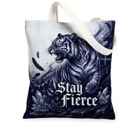 Tiger - Borsa tote in tela da donna, con piume mistiche e cristalli blu, lavabile, riutilizzabile, idea per trave, Blu, 13x15 Inch