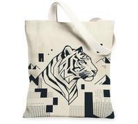 Tiger - Borsa tote in tela da donna, moderna e minimalista, con forme geometriche, nera, lavabile, riutilizzabile, estetica, ideale per viaggi, attività all'aperto, giornata lavorativa, lettura, 33 x