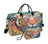 Tiger, borsone da viaggio da palestra, con foglie tropicali di tigre, borsa da viaggio da donna, borsa da bagno, Multi 61, Taglia unica