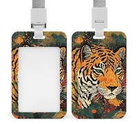 Tiger Botanical - Porta badge con cordino, con cordino staccabile, protezione verticale per carta d'identità, multiuso, per ufficio, insegnante, infermiera
