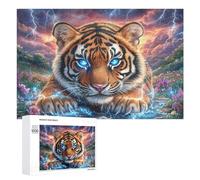 Tiger by Water with Lightning Flower Sky Puzzle 1000 Pezzi Per Adulti Relax A Casa Rilassamento Mentale Regalo Per Weekend 1000 PCS