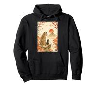Tiger Cat Zen Giapponese Cherry Blossom Paesaggio Ukiyo-e Felpa con Cappuccio