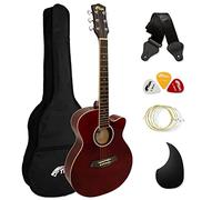 TIGER Chitarra acustica 3/4 con corpo piccolo con corde in acciaio per bambini dai 9 anni in su con borsa, tracolla, corde di ricambio e plettri - Rosso