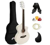 TIGER Chitarra acustica 3/4 con corpo piccolo con corde in acciaio per bambini dai 9 anni in su con borsa, tracolla, corde di ricambio e plettri - Bianco
