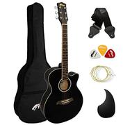 TIGER Chitarra acustica 3/4 con corpo piccolo con corde in acciaio per bambini dai 9 anni in su con borsa, tracolla, corde di ricambio e plettri - Nero