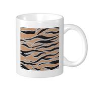 Tiger, confezione da 1 tazza con stampa a spruzzo, motivo artistico, pittura estetica alla moda, in ceramica, colore giallo e nero, collezione leggera, per soggiorno, ufficio, esterno, fondo piatto