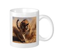 Tiger, confezione da 1 tazza con stampa di animali alla moda, design con foto del deserto, alla moda, artistica, in ceramica gialla, inversabile, leggera, per cucina, scuola, ufficio, dispensa, con