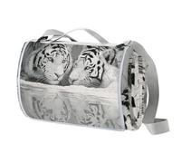 Tiger - Coperta da picnic in bambù, 150 x 145 cm, grande, coperta da spiaggia, coperta da campeggio con manico, fondo impermeabile, coperta pieghevole per escursioni, morbida e portatile