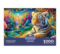 Tiger Cub Rests Among Roses in Vibrant Woods Puzzle Da 1000 Pezzi Tiger Perfetto Per Le Serate Di Puzzle in Famiglia, Adulti E Bambini 70x50cm/1000pcs