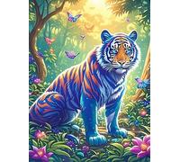 Tiger Cub with Rainbow Stripes in A Magical Forest Puzzle 300 Pezzi Difficili Per Adulti Wildlife Plant Cartone Opaco Anti Riflesso Tema Astratto Per Passatempo Impegnativo Con Poster Incluso Miglior