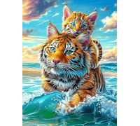 Tiger Cubs in Ocean Waves Puzzle 1000 Pezzi Difficili Per Adulti Science Fiction Magical Dream Cartone Opaco Anti Riflesso Tema Astratto Per Passatempo Impegnativo Con Poster Incluso Migliore Vendita