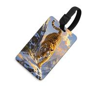 Tiger Descending The Mountain, etichette per bagagli con carta d'identità, etichette resistenti per borse da viaggio, impermeabili, per valigie, zaini e custodie da viaggio, stile nero
