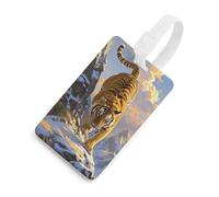 Tiger Descending The Mountain, etichette per bagagli con carta d'identità, etichette resistenti per borse da viaggio, etichette impermeabili per valigie, zaini e custodie da viaggio, stile bianco