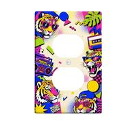 Tiger Duplex Outlet Covers Placca da parete, stile pop art retrò, forme geometriche, in plastica gialla estiva, dimensioni standard, coperture decorative per presa di corrente per nuovo appartamento
