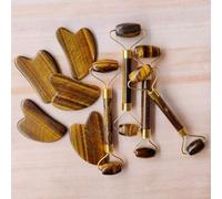 Tiger Eye - Set di rullo per viso e gua sha, per la cura della pelle e gua sha, regalo per donne, rullo per massaggio viso, strumento terapeutico per il viso, strumento di bellezza anti-invecchiamento
