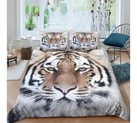 Tiger FaceSet Di Copripiumino microfibra 3 Pezzi stampa di 3D cerniera nascosta Wild Animal Portrait copripiumino incluso federe aiosa ultra morbido e traspirante for bambini Single（140x200cm）